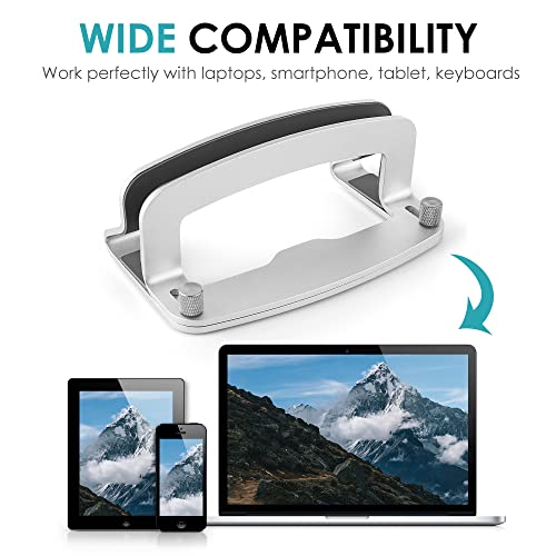 LOTEYIKE Aluminum Vertical Laptop Stand, MacBook Pro Laptop Vertical Stand Dock Holder with Adjustable Slot Fits All Laptops Notebook Tablets MacBook Air- Save Space & Improve Airflow, Silver | with Adjustable Slot Fits All Laptops Notebook Tablets MacBoo