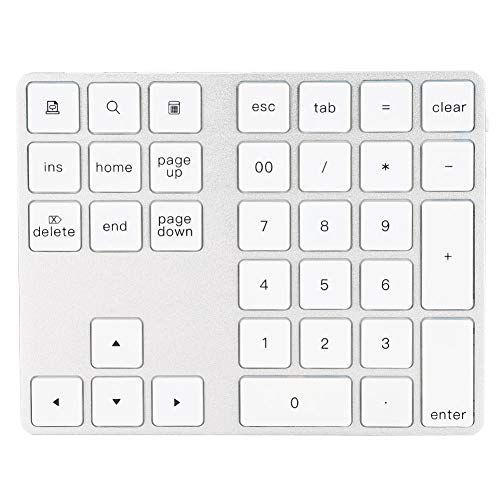 ASHATA Numeric Keypad,34 Keys Mini Portable Bluetooth Numpad,Ergonomic Bluetooth Numeric Keypad Aluminum Alloy HUB Type-C USB 3.0 Numeric Pad for (Silver)