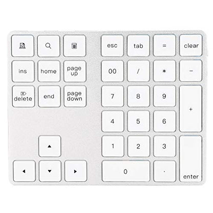 ASHATA Numeric Keypad,34 Keys Mini Portable Bluetooth Numpad,Ergonomic Bluetooth Numeric Keypad Aluminum Alloy HUB Type-C USB 3.0 Numeric Pad for (Silver)