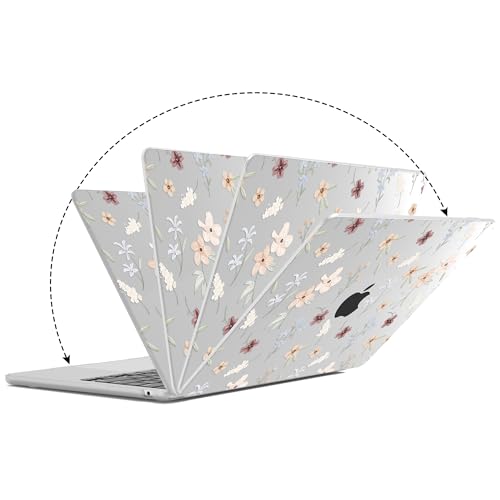 G JGOO Compatible with MacBook Air 15 inch Case 2026 2025 2024 2023 M5 A3448 M4 A3241 M3 A3114 M2 A2941, Protective Plastic Hard Laptop Shell Case + Keyboard Cover + Screen Protector, Florets - color: Clear Florets