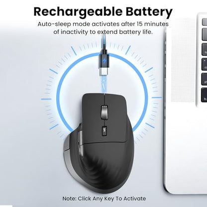 CITLLA Ergonomic Bluetooth Mouse for Laptop, Rechargeable Wireless Mouse with Multi-Device Switching, Silent Click, Flying Scroll & Thumb Wheel, 4800 DPI for PC, Mac, Tablet and Phone (Black) - color: Black