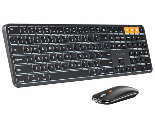 ProtoArc KM100-A Backlit Bluetooth Keyboard Mouse Combo for Mac, Black | Full-Size Mac Layout with Numeric Keypad, 3-Level White Led Backlight, 3-Device Bluetooth, Rechargeable Keyboard and Mouse - color: Black