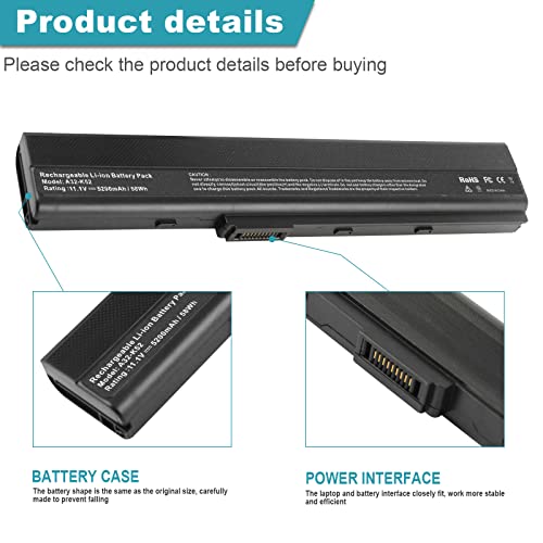 A32-K52 Laptop Battery for ASUS A52F A52J K52F X52N X52J X52F K52D K52J X5IJ K52 K52D K52DE K52DE-EX064V K52F-B1 K52F-BBR5 K52F-BBR9 K52f-c1 K52F-C2B K52FK52F-A1 K52f-SX051V K52N-EX035V K52Xi - size: 7.28*2.72*0.94inch A42-K52
