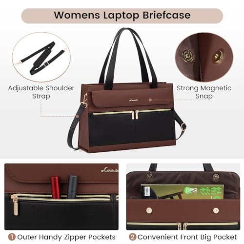 LOVEVOOK Laptop Bag for Women, Black- Brown - color: Black- Brown, size: 15.6 Inch