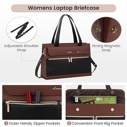 LOVEVOOK Laptop Bag for Women, Black- Brown - color: Black- Brown, size: 15.6 Inch