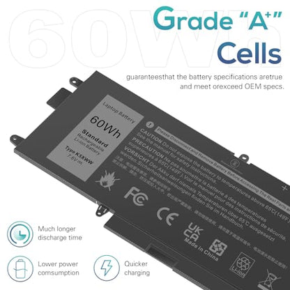 TREE.NB New K5XWW Laptop Battery for Dell Latitude 5289 7389 7390 2-in-1 Series Latitude 12 5000 E5289 L3180 Series P29S001 P29S002 725KY 71TG4 N18GG 6CYH6 J0PGR - size: 9.72x4.53x0.16inch K5XWW
