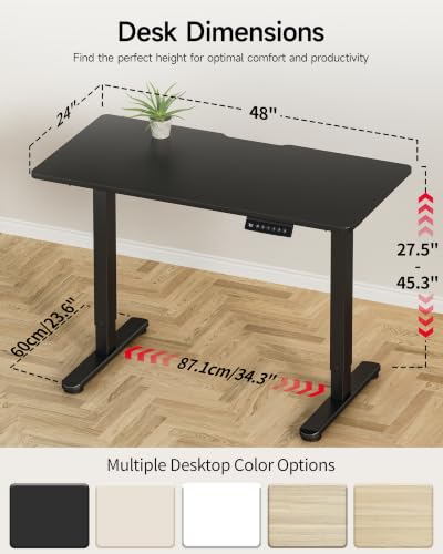 Okin Standing Desk Electric Adjustable Computer Whole Piece Stand up Desk Office Gaming Home Office Memory Desks 48x24 inches Black - color: Black, size: 48 Inch