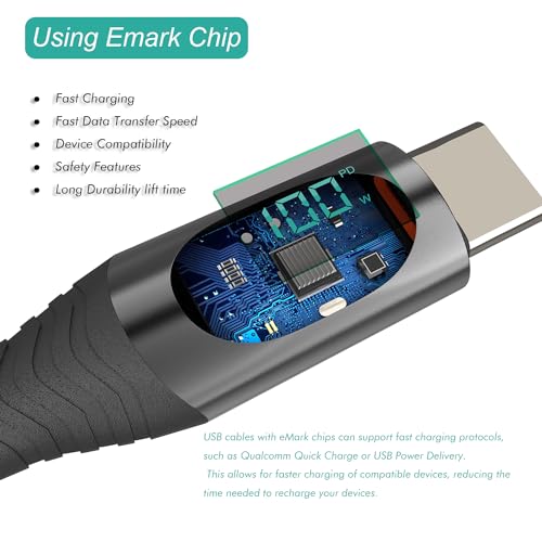 100W USB-C Cable[2-Pack,4FT/6.6FT],Type C Super Fast Charging with LED Display,USB C Charging Cable 480Mbps Data Nylon Braided Compatible with Samsung Galaxy iPad MacBook Pixel
