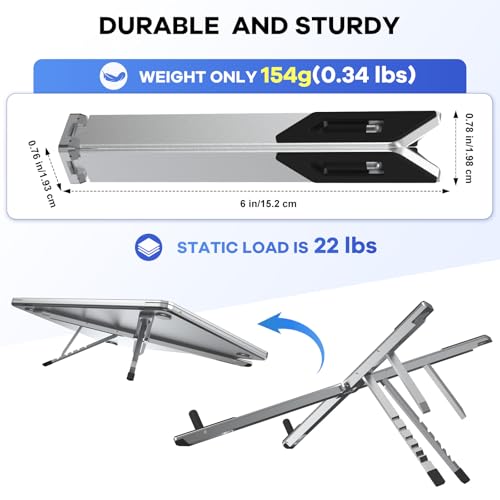 Foldable Laptop Stand, Ergonomic Aluminum Desktop Holder Riser,6 Angles Adjustable,Lightweight Compact, Compatible with 10-17.3'' MacBook,iPad,Dell,HP,Lenovo,Asus,Samsung etc. (Grey)
