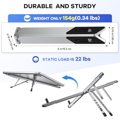 Foldable Laptop Stand, Ergonomic Aluminum Desktop Holder Riser,6 Angles Adjustable,Lightweight Compact, Compatible with 10-17.3'' MacBook,iPad,Dell,HP,Lenovo,Asus,Samsung etc. (Grey)