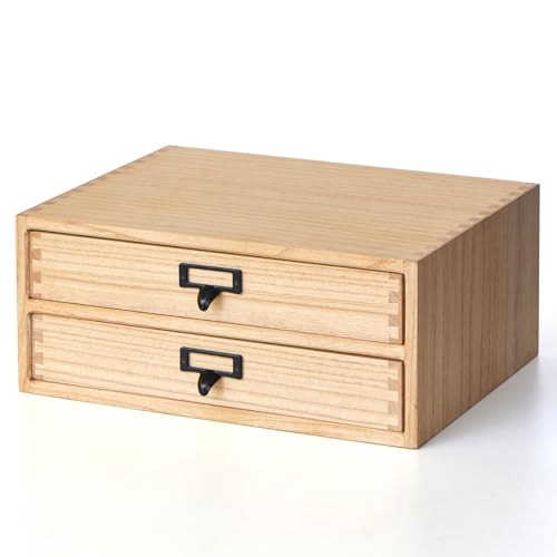 KIRIGEN Solid Wood Desk Organizer with 2 Drawers, Desktop Storage, Natural | 2-Drawer Cabinet for Printer Paper, Mail, Notebooks, and Office Supplies, 13.78 x 10.6 x 5.9 In, Fully Assembled - color: Natural, size: 2-layer&2 drawers