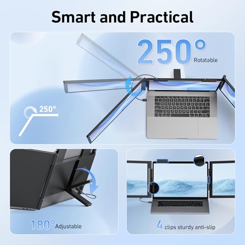 Laptop Screen Extender, 14’’ FHD 1080P Triple Portable Monitor for Laptop with Ultra-Slim IPS Display, USB-C Plug and Play Multi Screen Attachment for 14"-15.6" Laptops - size: 14" Triple