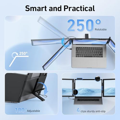 Laptop Screen Extender, 14’’ FHD 1080P Triple Portable Monitor for Laptop with Ultra-Slim IPS Display, USB-C Plug and Play Multi Screen Attachment for 14"-15.6" Laptops - size: 14" Triple
