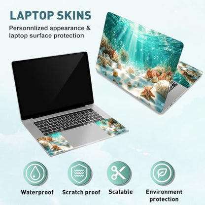PLIGREAT 15 Inches Sea Sunlight Laptop Decal Sticker Skin Cover, Sea Coral Reef Laptop Sticker Decals Fits 12" to 15" Laptops Universal Waterproof Removable, Blue Beige - color: Blue Beige