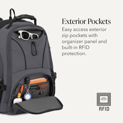 SWISSGEAR Sion 2-Piece Travel Set, Softside Expandable Carry-On Spinner Bundled with 1900 ScanSmart 17" Laptop Backpack with RFID Blocking & Tech Organization, Dark Grey - color: Dark Grey, size: 2-Piece Set (Carry-On/Backpack)