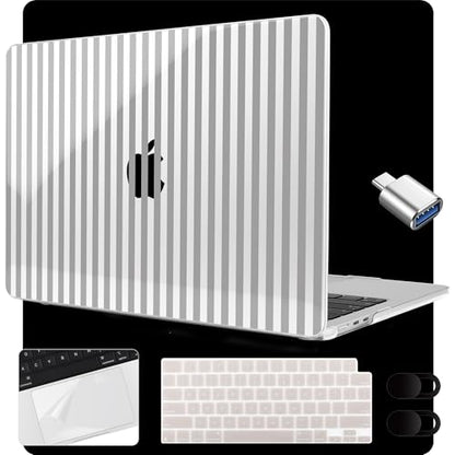 MEEgoodo Case for M5/M4/M3/M2 MacBook Air 15 inch Case 2026 2025 2024 2023, Laptop Shell Fit Model (A3448/A3241/A3114/A2941) for MacBook Air 15.3-inch, Gray Stripes - color: Gray Stripes