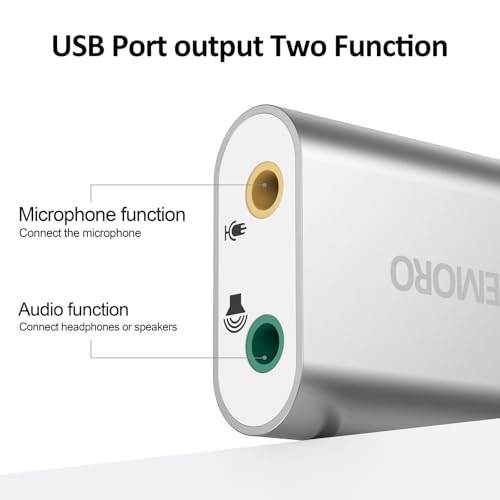 USB Sound Card, 7.1 Channel External Microphone Audio Jack Adapter Clear Sound for PC, Laptop, Mac, PS4, Headphone (Plug and Play No Drivers Needed)