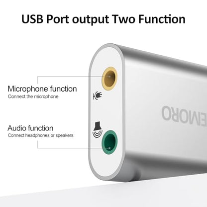 USB Sound Card, 7.1 Channel External Microphone Audio Jack Adapter Clear Sound for PC, Laptop, Mac, PS4, Headphone (Plug and Play No Drivers Needed)