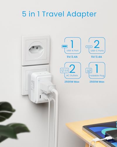 VINTAR Brazil Power Adapter 2 Pack, Foldable Type N Plug Adapter | 2 AC Outlets 3 USB Ports (2 USB C), Brazil Outlet Plug for US to Brazil Brazilian Brasil - style: Type N - Brazil
