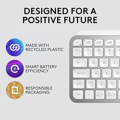 Logitech MX Keys Mini Minimalist Wireless Illuminated Keyboard - Pale Gray | Minimalist, illuminated, compact, backlit, USB-C, compatible with iOS, Windows, Linux, Android, metal build - color: Pale Grey, style: MX Keys Mini