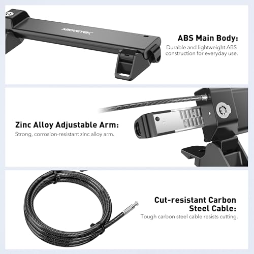 AboveTEK MacBook & Surface Laptop Locking Station with Combo Lock Cable, Anti Theft Folding Security Laptop Desk Mount, Adjustable & Portable, Fits 12"-16" Laptops/Notebooks (Black)