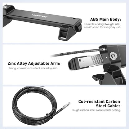 AboveTEK MacBook & Surface Laptop Locking Station with Combo Lock Cable, Anti Theft Folding Security Laptop Desk Mount, Adjustable & Portable, Fits 12"-16" Laptops/Notebooks (Black)