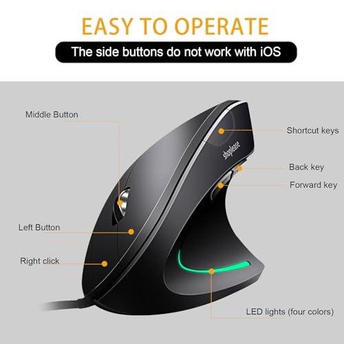 Wired Vertical Mouse, Optical Ergonomic Mouse with 4 Adjustable 800/1200/2000/3200, 5 Buttons USB Computer Mouse, Better for Large and Medium Sized Hands