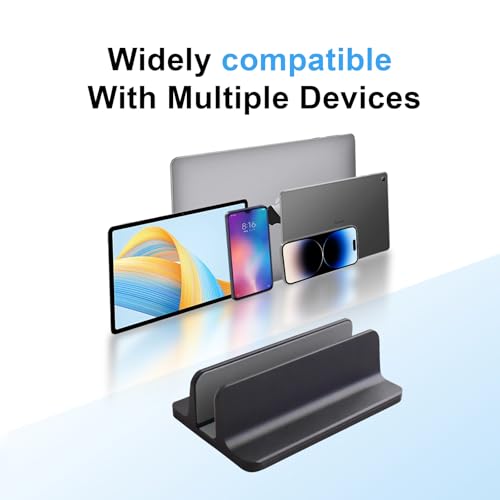 Vertical Laptop Stand Holder, Desktop Aluminum Stand for MacBook with Adjustable Dock Size, Fits All MacBook, Surface, Chromebook and Gaming Laptops (Up to 17.3 inches), Black - color: Black