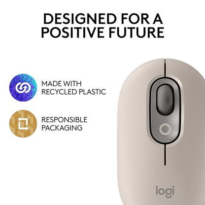 Logitech POP Mouse, Compact and Portable Wireless Bluetooth Mouse - Mist | Compact, portable design, programmable buttons, easy-switch between up to 3 devices, compatible with Laptop, Tablet, PC - color: Mist