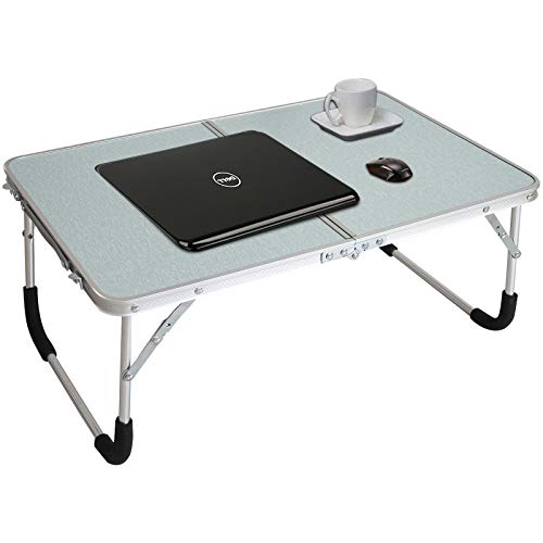 Foldable Laptop Table, Bed Desk, Breakfast Serving Bed Tray, Silvery | [Portable Mini Picnic Table & Ultra Lightweight] [Folds in Half with Inner Storage Space] - color: Silvery