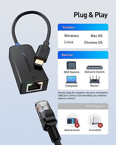 Cable Matters USB C to 2.5Gb Ethernet Adapter, 2500Mbps Ethernet to USBC | 2.5Gb USB-C Network Adapter, Compatible with Thunderbolt 5/4, MacBook, Not Compatible with Mac Mini