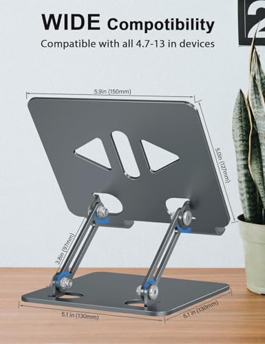 Aoviho Tablet Stand for Desk,Adjustable Tablet Holder, Grey | Stable Aluminum Design, Fits iPad Pro/Air/Mini & Samsung Tablets, Adjustable Viewing, Ideal for Office & Home - color: Grey