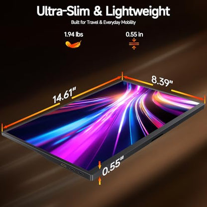 15.6" Portable Monitor 1080P FHD IPS, 250 Nits Brightness, Adjustable Kickstand with VESA Mount, USB-C HDMI, Dual Speakers, Ultra-Slim Travel Laptop Second Screen for Phone PC PS5 - size: 15.6"Kickstand
