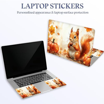Universal Laptop Skin Sticker Decal,15.6 Inch Laptop Vinyl Cover for 13" 14" 15.6" Laptop,Scratch-Resistant Waterproof Protector Wrap,Reusable with Wrist Pads,Autumn Squirrel Pumpkin - color: Autumn Squirrel Pumpkin