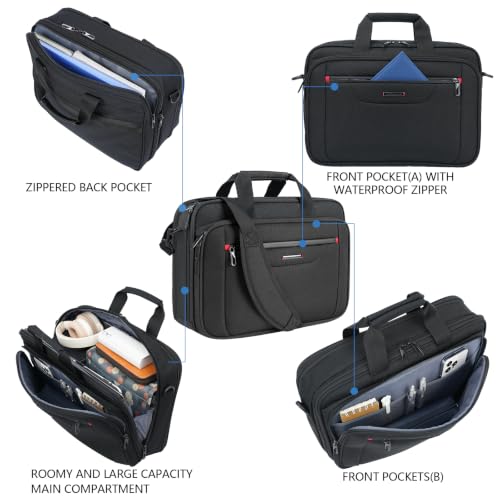VANKEAN Laptop Briefcase Fits 15.6"-16" Laptop Slim Expandable Shoulder Bag | Multi Functional Compartment,Padded Shoulder Strap,Convenient Luggage Strap,Water-Repellent Fabric,Padded Laptop Compartment - color: Black-red, size: 15.6"
