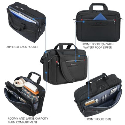 VANKEAN Laptop Briefcase Fits 15.6"-16" Laptop Slim Expandable Shoulder Bag | Multi Functional Compartment,Padded Shoulder Strap,Convenient Luggage Strap,Water-Repellent Fabric,Padded Laptop Compartment - color: Black-red, size: 15.6"