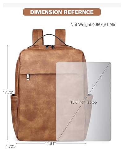 MASINTOR 15.6 inch PU Leather Laptop Backpack Purse for Women | College Laptop Backpack, Spacious Main Compartment, Luggage Strap & Padded Sleeve, Ideal for Campus, Commute & Travel - color: Mocha Brown
