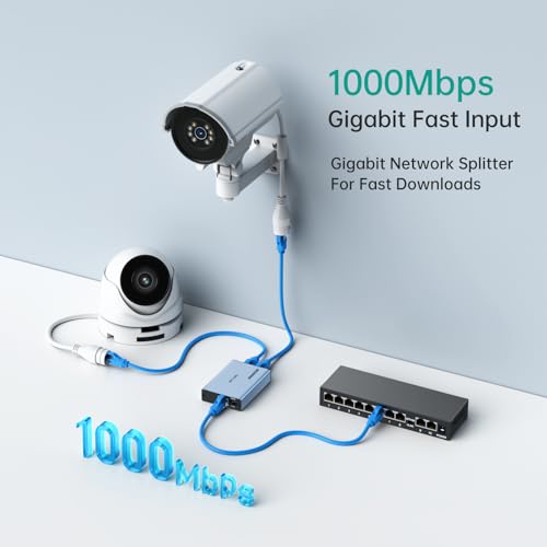 MT-VIKI Upgraded 1 to 2 1000Mbps Ethernet Splitter, No Power Supply Required, Dual RJ45 Splitter for Cat5e/6/7/8 Cable, Works with POE IP Camera, POE Switch and More - size: 1 to 2 POE