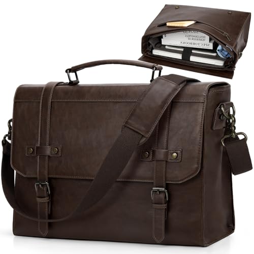 RAINSMORE Mens Messenger Bag 17 Inch Waterproof Vintage Leather Laptop Briefcase Large Laptop Bag Satchel Bag Computer Shoulder Bag for Office Business Travel College,Brown - color: Coffee, size: 17 inch