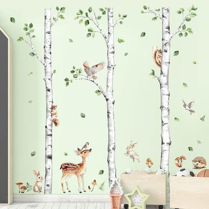 Large Birch Tree Wall Decals Forest Animal Stickers | Deer Rabbit Squirrel Owl Vinyl Wall Art Sticker Peel and Stick Decal for Baby Nursery Kids Room Home Decor (H: 60.2 In) - style: H60.2" White
