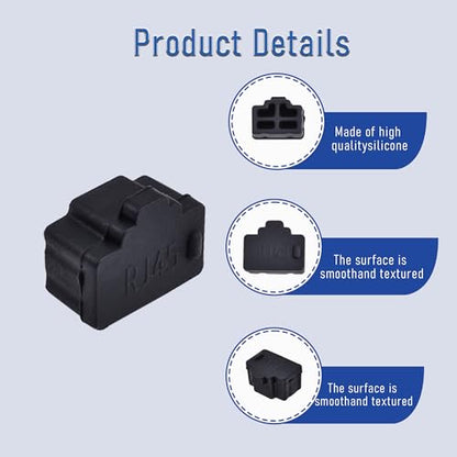 20 PCS RJ45 Port Anti-dust Plugs, Silicone Covers Caps Stoppers, Port Protector for TV,Computer, Other Devices, 0.47 x 0.33 (LxW) - size: RJ45/Black/20 PCS