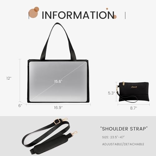 LOVEVOOK Laptop Tote for Women - 15.6 Inch Professional PU Leather Computer Briefcase, Waterproof Handbag, Large Capacity Business Teacher Office Bag, Crossbody Purse - Black - color: Black-2, size: 15.6 Inch