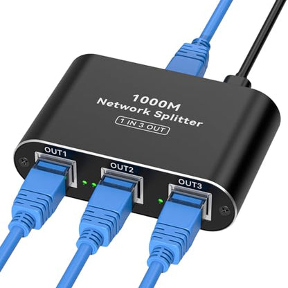 THXCDBID Ethernet Splitter 1 to 3 High Speed LAN Splitter 1000Mbps Gigabit RJ45 Ethernet Switch with USB C Power Cable for Cat5/5e/6/7/8 Cable - size: Ethernet Splitter 1 to 3