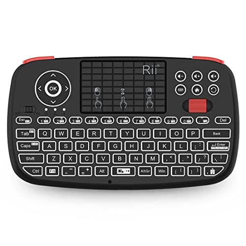 (Upgrade) Rii i4 Mini Bluetooth Keyboard with Touchpad, Blacklit Portable Wireless Keyboard with 2.4G USB Dongle for Smartphones, PC, Tablet, Laptop TV Box iOS Android Windows Mac.Black