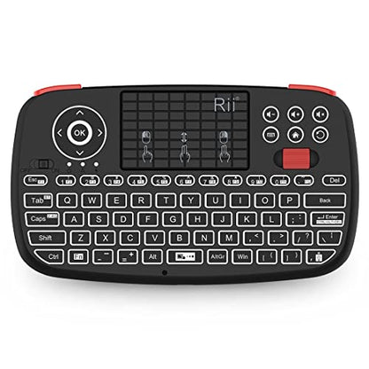 (Upgrade) Rii i4 Mini Bluetooth Keyboard with Touchpad, Blacklit Portable Wireless Keyboard with 2.4G USB Dongle for Smartphones, PC, Tablet, Laptop TV Box iOS Android Windows Mac.Black