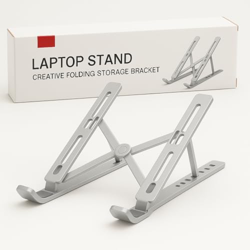 Laptop Stand, Portable Laptop Holder Computer Stand for Desk, Metal Foldable Laptop Riser with 6 Levels Height Adjustment, Compatible with MacBook, HP, Lenovo, Dell (Silver) - color: Silver