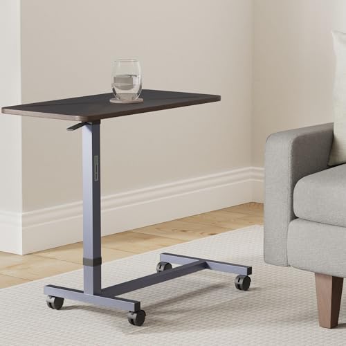 Essential Medical Supply Height Adjustable Automatic Overbed Table - Woodgrain Top with Locking Wheels, Perfect for Hospital and Home Use - Table for Easy Access and Convenience for Adults and Seniors
