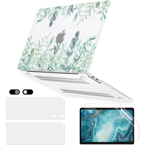 Case for MacBook Air 13 inch M1 A2337 A2179 A1932 2022-2018 Release, 3D Effect Matte Clear Hard Cover & Keyboard Cover & Screen Protector Compatible with Air 13.3 Touch ID, Green Plants - color: Z Green Clear