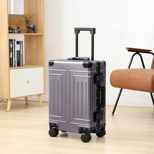 All Aluminum 20/28 Luggage Set，Cut from Whole Aluminum Sheet，22x14x9 Airline Approved ，（3rd Generation，Premium Metal zipperless suitcase ） (grey, 20+28inch) - color: grey, size: 20 inch + 28 inch