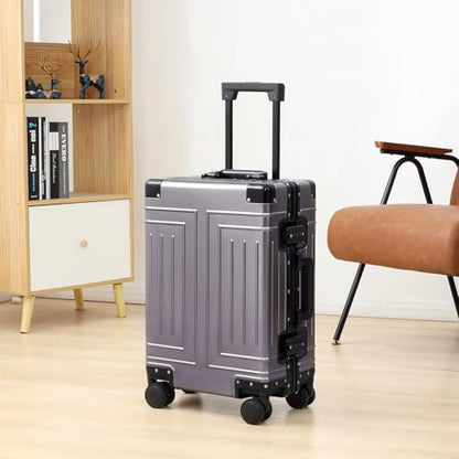 All Aluminum 20/28 Luggage Set，Cut from Whole Aluminum Sheet，22x14x9 Airline Approved ，（3rd Generation，Premium Metal zipperless suitcase ） (grey, 20+28inch) - color: grey, size: 20 inch + 28 inch
